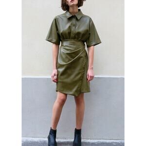 The Frankie Shop - Zoeyy Faux Leather Wrap Dress /Green /XS